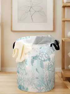 Ocean Life Print Laundry Basket with Handle, Durable Foldable Clothes Storage Bin, Large Capacity Toy Organizer for Home Use