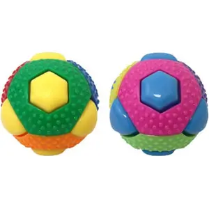 212 MAIN Interactive TPR Rubber Sponge Ball - Multipet International Theo Ball with 8 Squeakers, Colorful Button-Shaped Design, Assorted Colors