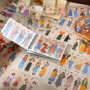 50 Sheets Flavor Girl Series Character Coil Sticker Book, Sticker Album, DIY Scrapbook Decorative Stickers, Self-Adhesive School Craft Material, Sticker Packs