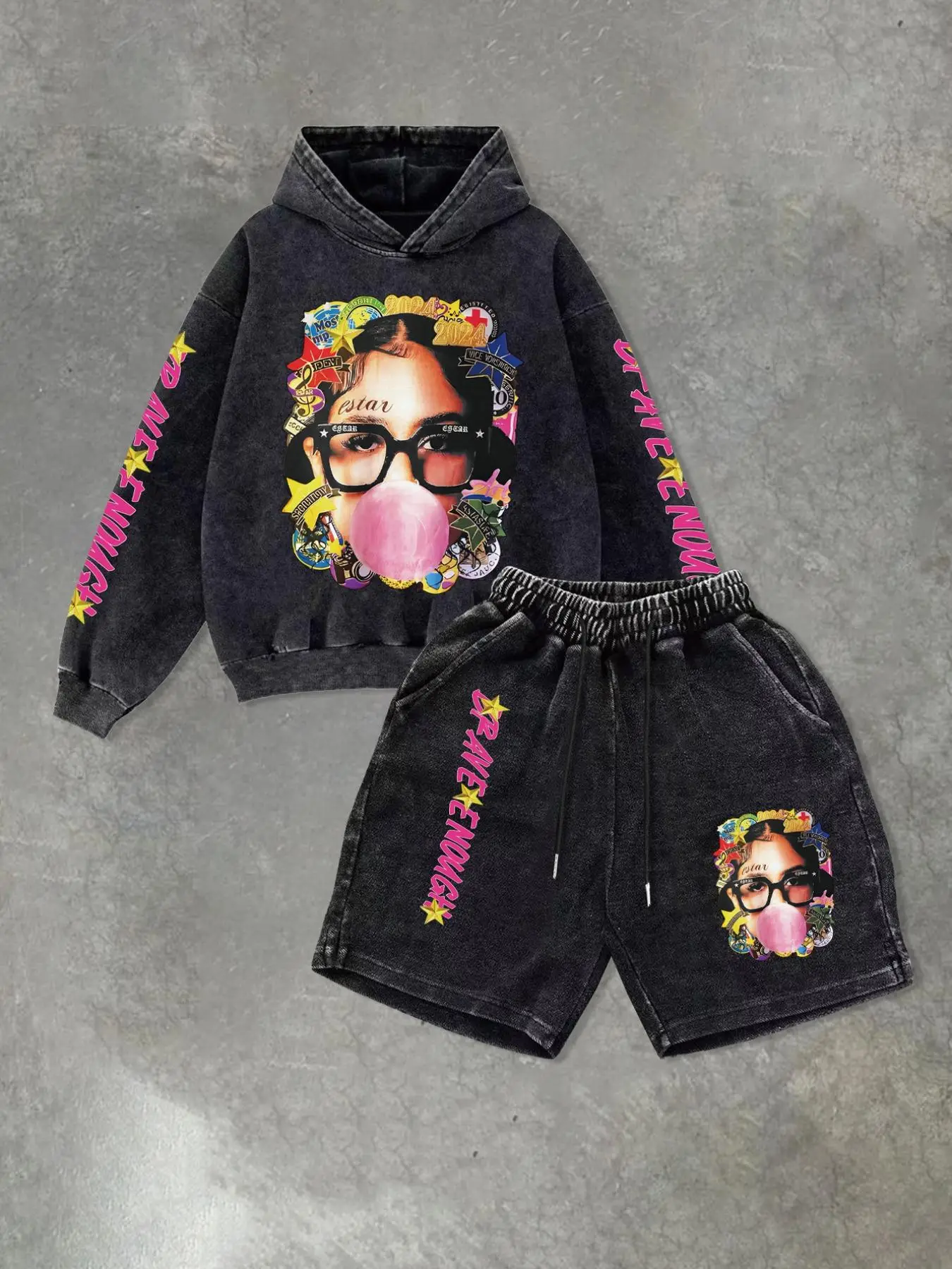 Men's Letter & Star Print Graphic Hoodie & Shorts Two-piece Set, Regular Fit Casual Fashion Cozy Breathable Two Piece Outfits for Daily Outdoor Wear,