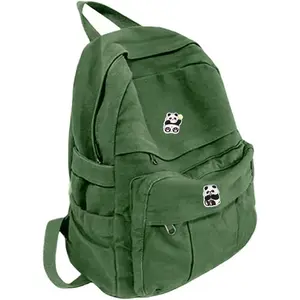 Canvas Backpack for Women Cute Backpack for Women Vintage Laptop Aesthetic Knapsack-Green