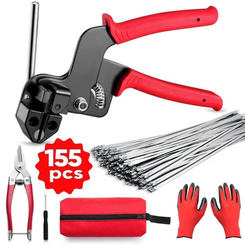 High-End Heavy Duty Stainless Steel Cable Tie Gun 155Pcs Kit - Tools and Gadgets, Work Tools, 3-Size Metal Zip Ties, Wire Cutting Scissors, Ideal for Industrial & Outdoor Repair Applications