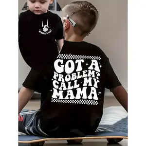 Summer Fashion Boys' Short-Sleeve T-Shirt with Skull Element "GOT A PROBLEM? CALL MY MAMA" Letter Print Double-Sided Casual Top NYDX4412