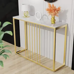 39.4" Modern Console Table Long Accent Entryway Sintered Stone Top with Gold Metal Legs,Perfect for Entryway,Foyer,Behind Sofa