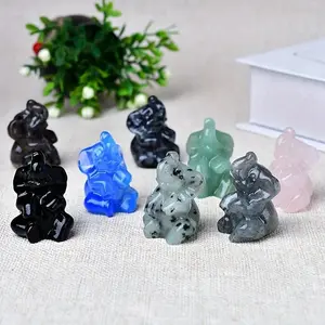Random Color Elephant Design Ornament, 6 Counts/set Cute Handmade Crystal Carved Elephant Statue, Desktop Decoration for Home Office, Cute Collectible Figurines