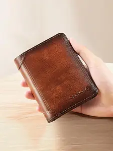 Men's Genuine Leather Ultra-Thin Driver License Card Holder, Trendy Tri-Fold Business Style Wallet, Large Capacity Anti-Scam Credit Card Case