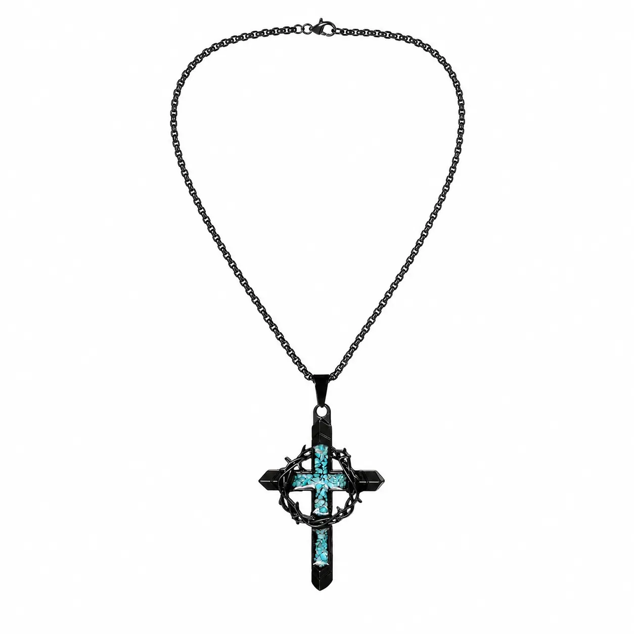 Christian Cross Necklace for Men Women, Thorn Crown Cross Pendant with Vintage Design, Stainless Steel Faith Jewelry, Inspirational Religious Gift for Birthday Christmas Baptism Anniversary