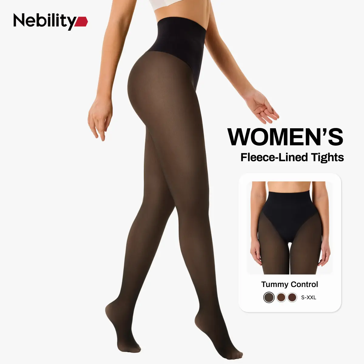 Nebility Women's High-Waisted Fleece-Lined Fake Sheer Thermal Tights - Tummy Control, Butt Lifting, Comfortable, Breathable Autumn Winter Bottoms Leggings Womenswear