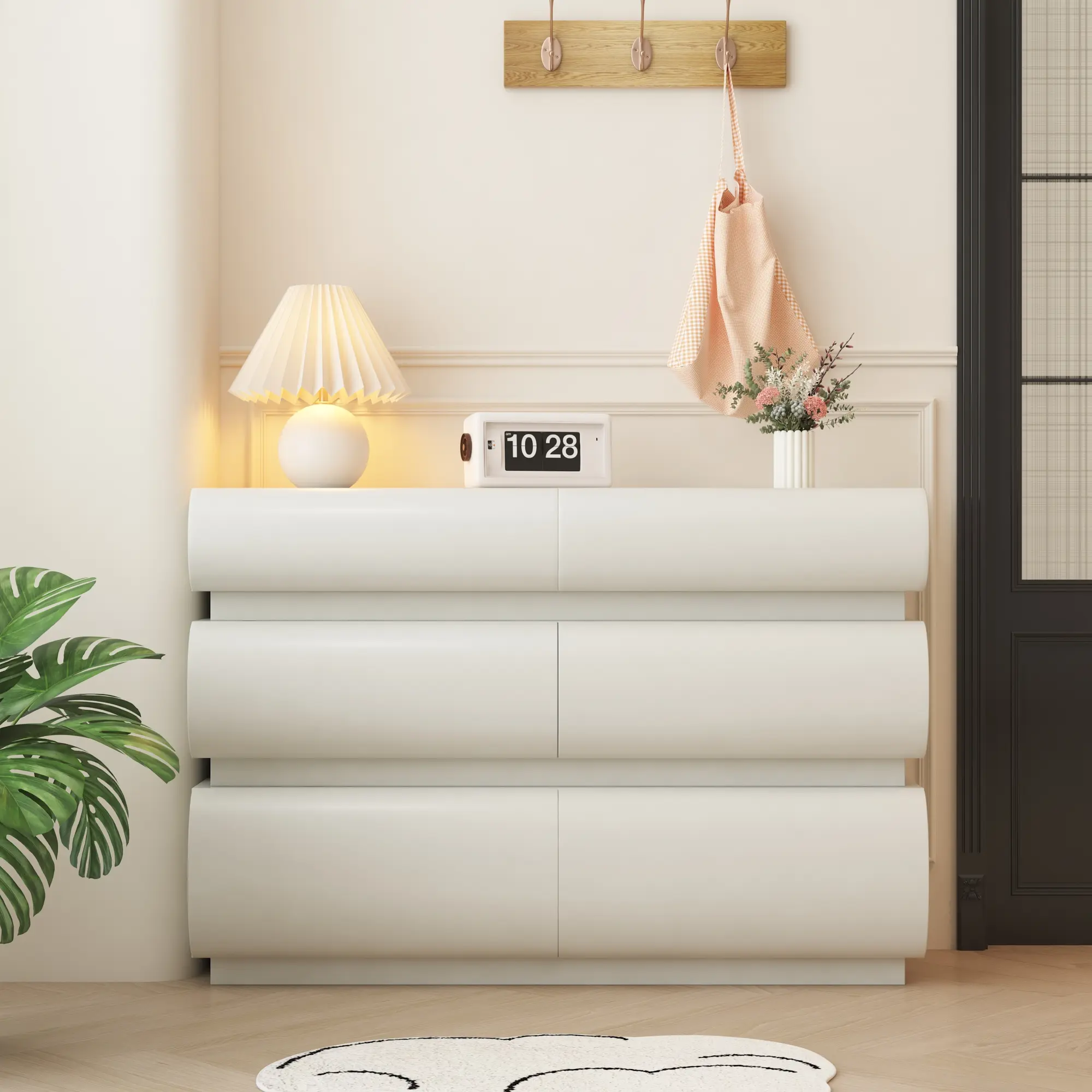6-Drawer Dresser with Wide Storage Surface, Modern No-Handle Chest of Drawers for Bedroom, Minimalist Storage Cabinet with Smooth Metal Slides, Sturdy Anti-Tip Design