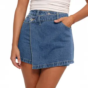Sidefeel Skorts for Woman High Waisted Jean Skort Wrap Stretchy Asymmetrical Skorts