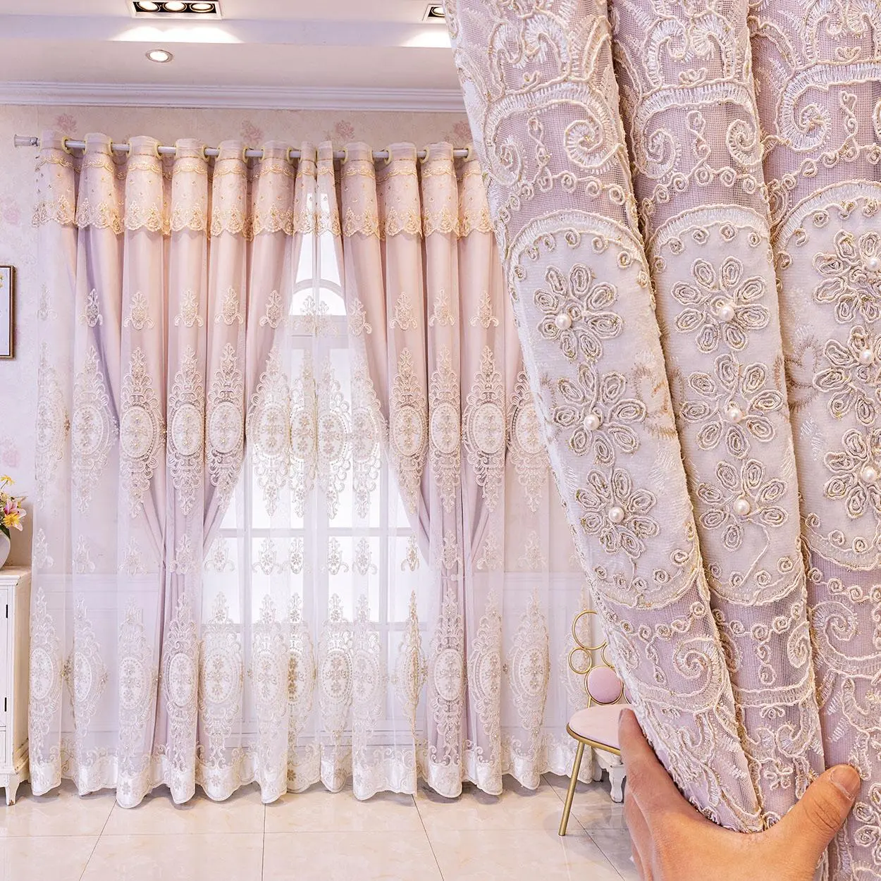 Floral Embroidery Curtain, 1 Count Modern Elegant Curtain, Window Curtain, Home Decorative Curtain for Living Room Bedroom, Home Decor Supplies, Interior Decoration Accessories, Embroidered Curtains