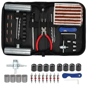 SJPACK Tire Repair Kit with T-Handle Tools & Storage Box for Car Truck Motorcycle Emergency Use Flat Puncture Patch Set