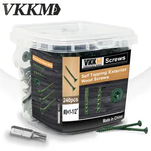 VKKM Deck Knurled Screws #8#10 Wood Screws Rust-Proof External Epoxy Coating Outdoor Self-Tapping Torx Drive Flat Head T25 Anti-Slip Bit Green 240pcs