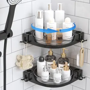 Corner Shower Caddy, Bathroom Wall 360° Rotating Shower Rack Adhesive Organizers Shelves Hanging Shelf for Inside Shower, No Drilling Lazy Susan Shower Storage for Bathroom, Dorm and Kitchen