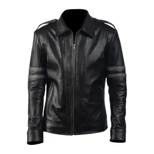 Men's Armstrong Black Leather Biker Jacket by Hide Crafts