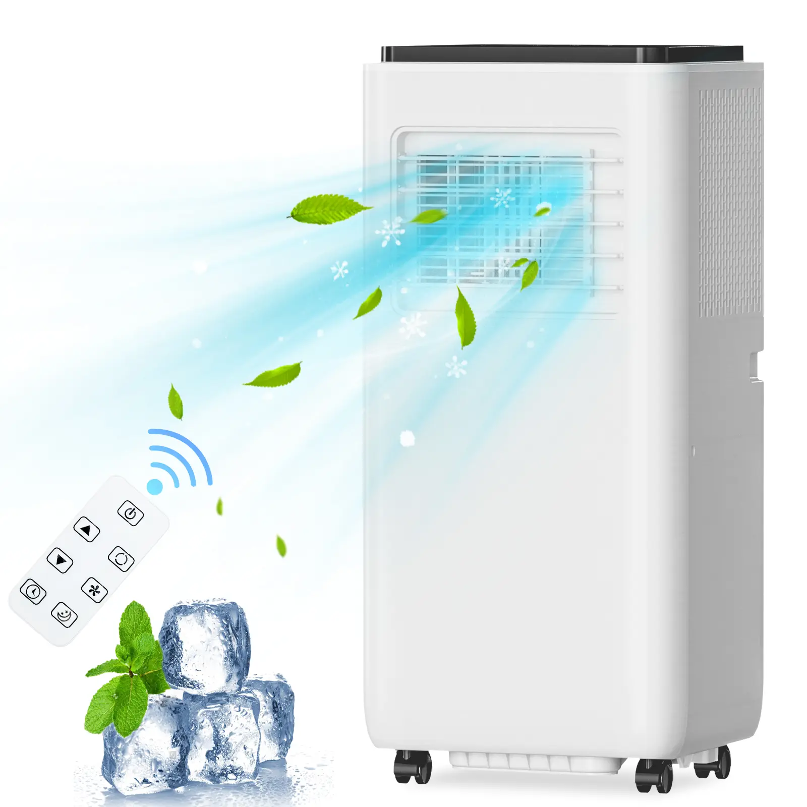 8000 BTU 3-in-1 Portable Floor Air Conditioner - Cooling, Dehumidifier, Fan Functions, Remote Controlled, Timer, Ideal for 300 Sq. Ft Garage, Bedroom, Living Room, Office