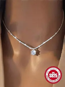 S925 Sterling Silver Artificial Zircon Decor Necklace for Women, Fashion Jewelry for Party, Daily Decor, Trendy All-match & Exquisite Jewelry for Birthday Gift, Cubic Zirconia Necklaces