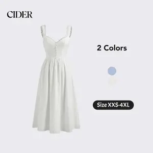 Cider Cotton V-neck Broderie Anglaise Floral Button Midi Dress SwimWeek