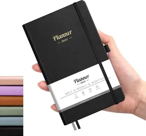 2025 Pocket Calendar Pocket Planner, Monthly and Weekly Planner 15 Months, Vegan Leather Hardcover - Small Size-Black