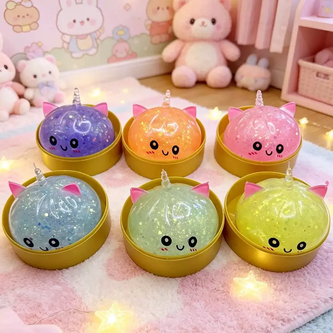 1 PC Random Color Glitter Unicorn Dumpling Squishy Toy - Jelly Gel Sensory Fidget Toy with Unisex Design, Compression Fun for Stress Management, Kids’ Classroom Rewards Mini Gifts, Relieves Pressure
