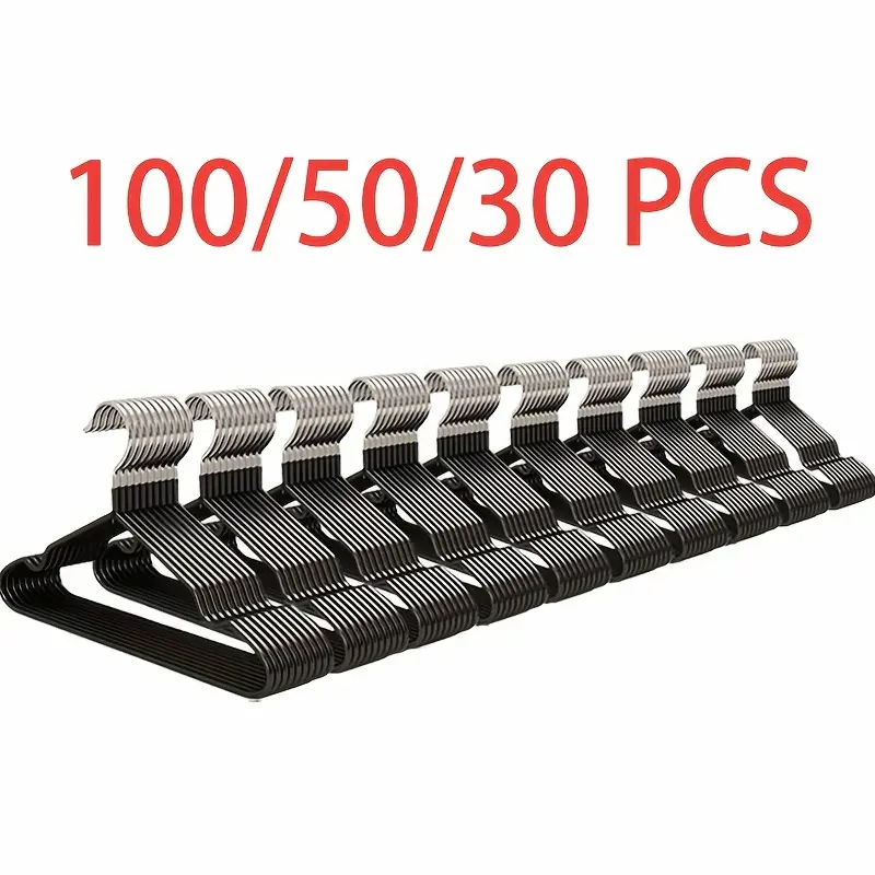 100pcs/50pcs/30pcs, Heavy-duty Reinforced Anti-slip Hangers, High Manganese Steel Material Load-bearing Upgrades, Anti-slip Dipping Plastic Wrapping Hangers Without Traces, Space-saving Wardrobe Storage System, Anti-rust Strengthened