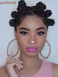 Incoo Bantu Knots Braided Wig Synthetic Braided Hair Wigs Box Braided Wigs Buns Handmade Twists Full Lace Front Cornrow Braids Wigs for Black African Women