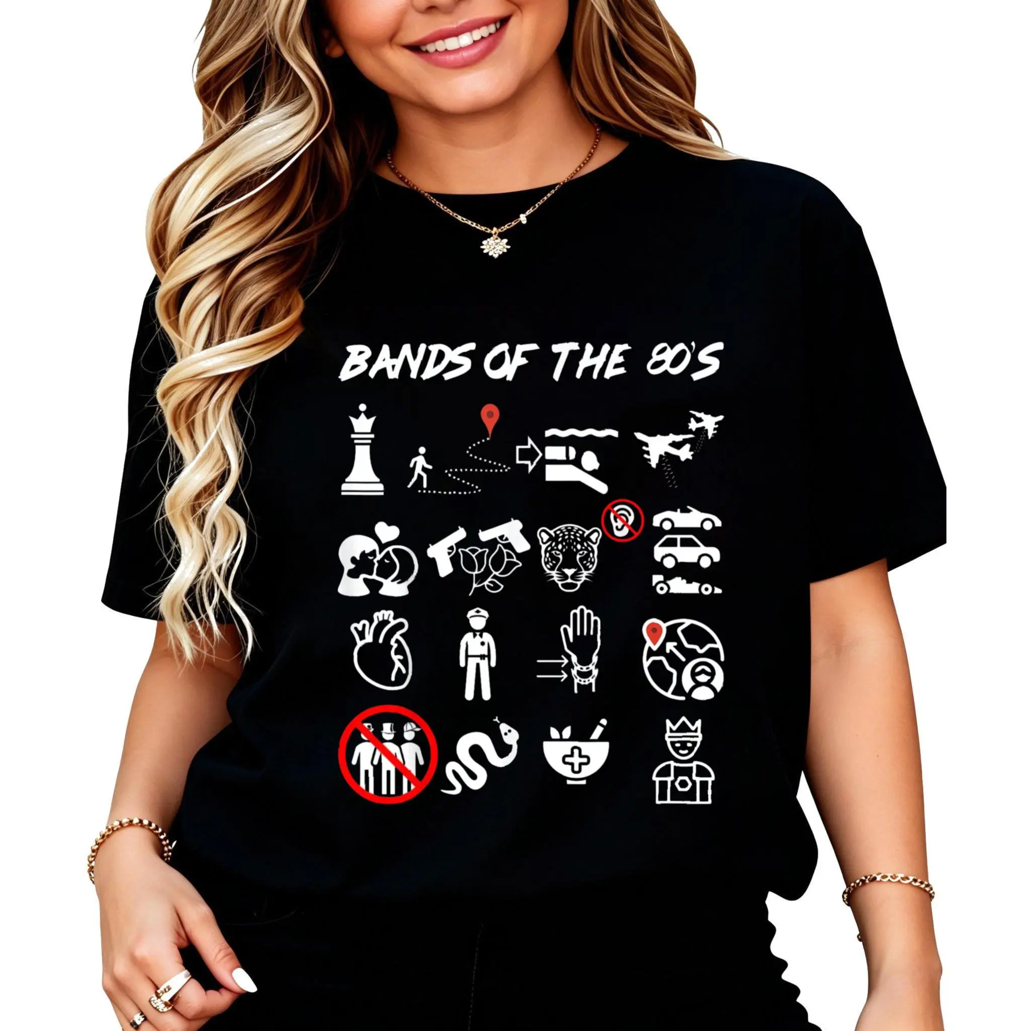 Funny Nerdy Iconic Pop Rock Bands of the 80s White T-Shirt