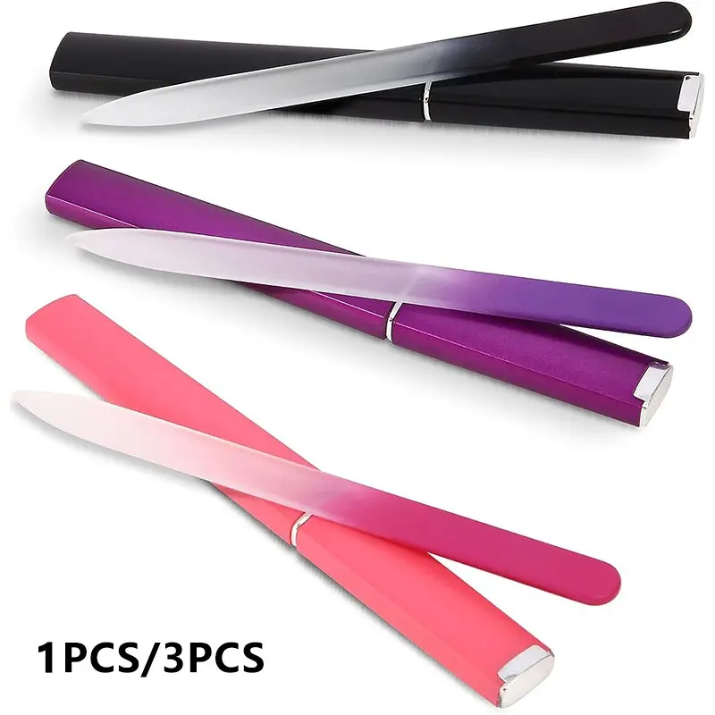 Glass Nail File with Case, 3 Counts/6 Counts Professional Glass File, Double-sided Etched Gentle Nail Care Tool, Nail Tools for Women