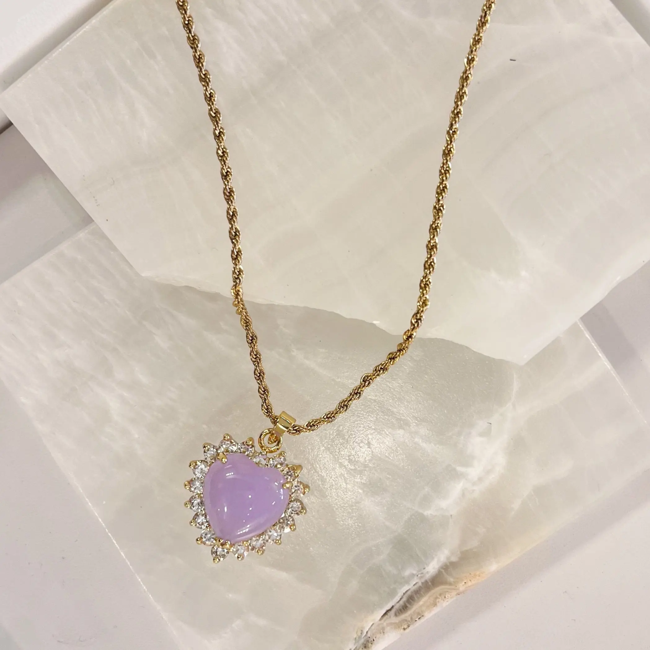 CRYSTAL HEART LAVENDER JADE necklace