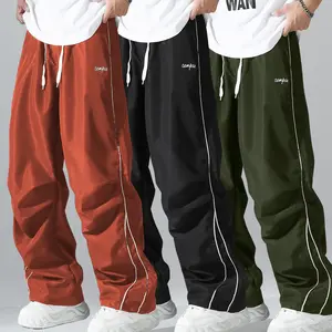 3-piece set of men's sports jogging pants, side striped decorative pants, straight leg loose sports pants, comfortable, breathable, lightweight pants suitable for daily leisure sports