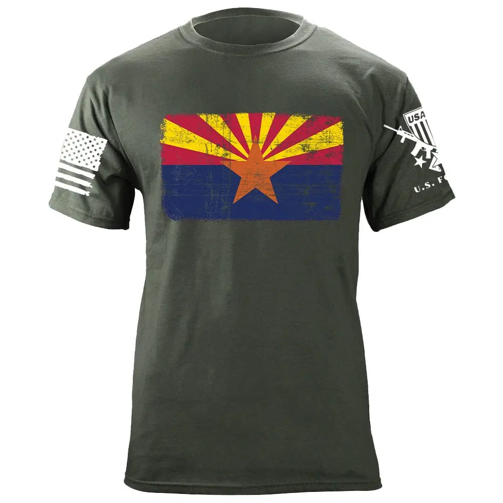 Men's Arizona Flag Short Sleeve T-Shirt in Soft Tri-Blend, Distressed Graphic Print Crew Neck with Ring-Spun Cotton, Printed