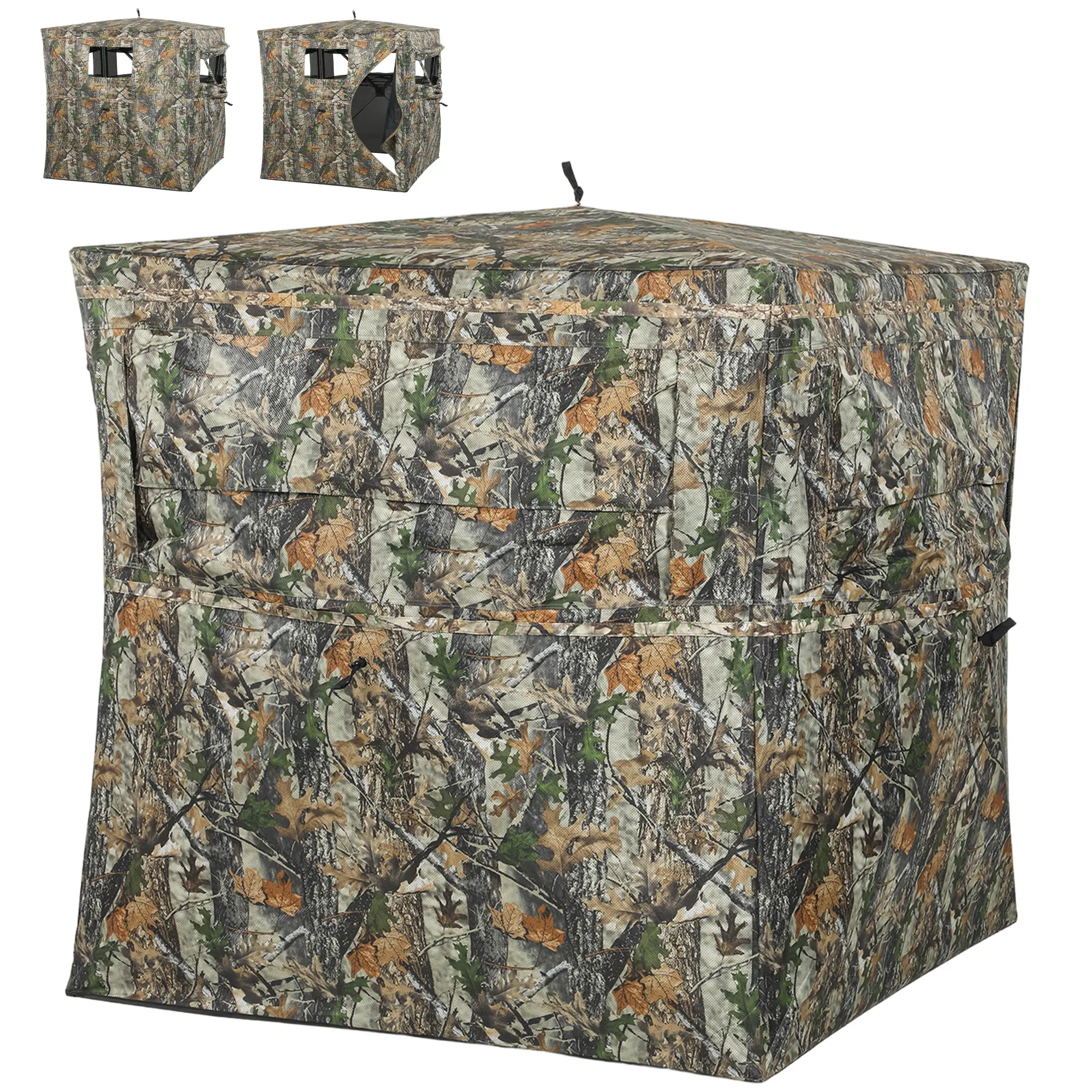 2-Person Camouflage See-Through Pop-Up Hunting Blind with 270-Degree View Windows - Ideal for Ground Hunts, Woodland Setups with Partners