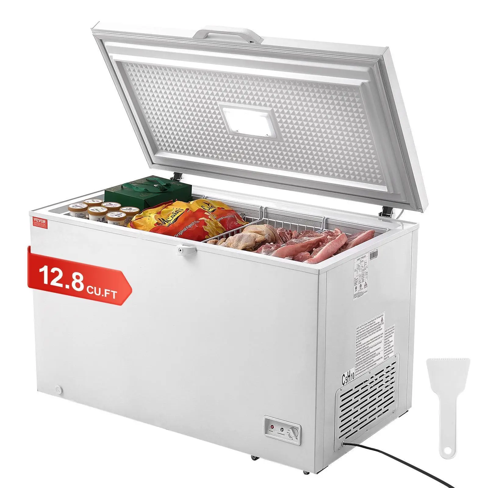 【Summerfinds】VEVOR Chest Freezer,  12.8 Cu.ft / 345 L Large Deep Freezer & 4 Removable Baskets, Freestanding Top Open Door Commercial Chest Freezers with Locking Lid, 7-Level Adjustable Temp, LED Lighting, 6 Wheels