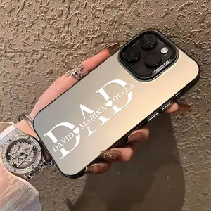 Customized Polycarbonate Cellphone Casing - Personalized Hard Plastic Phone Case with UV-Printed Large DAD & Child Names, Protective Accessory for iPhone 11/12/13/14/15/16 Pro Max, Father's Day Gift
