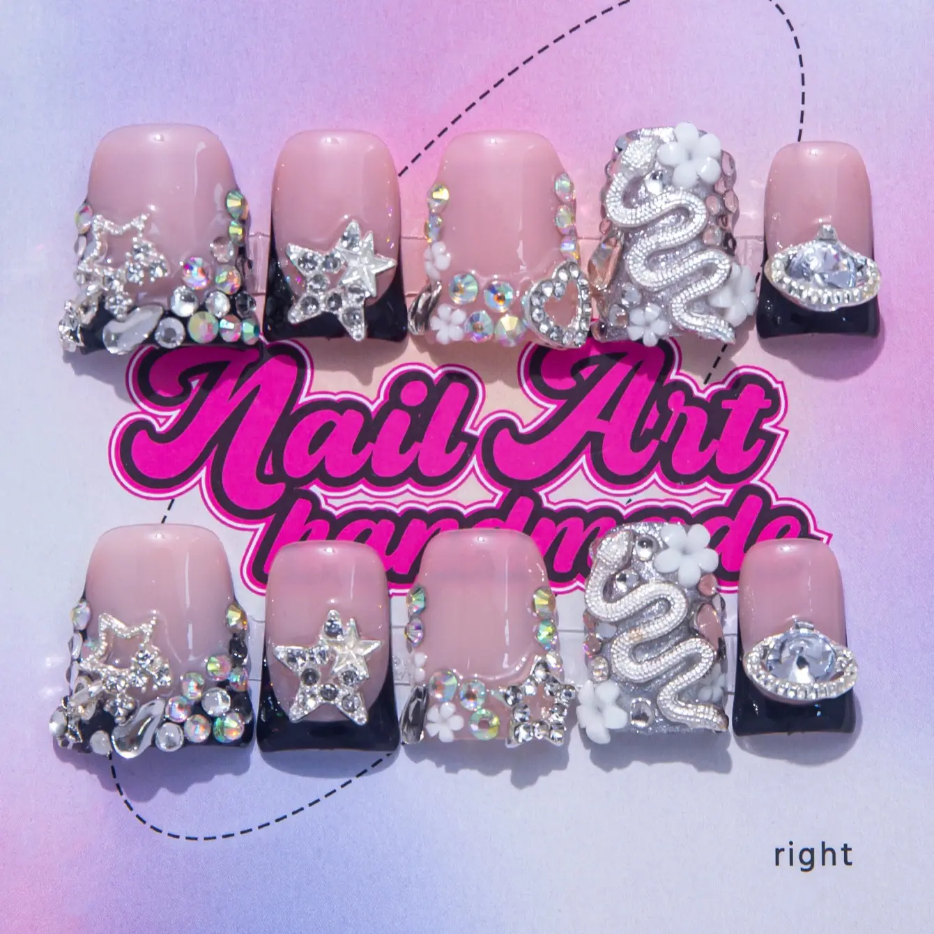 Delicate Thing Women's Y2K Style Handmade Wearable Press-On Nail Art Decoration Set, Salon-Quality Nail Kit with XS–S–M–L Sizes, No-Glue-Needed Design, Perfect Gift for Women and Girls