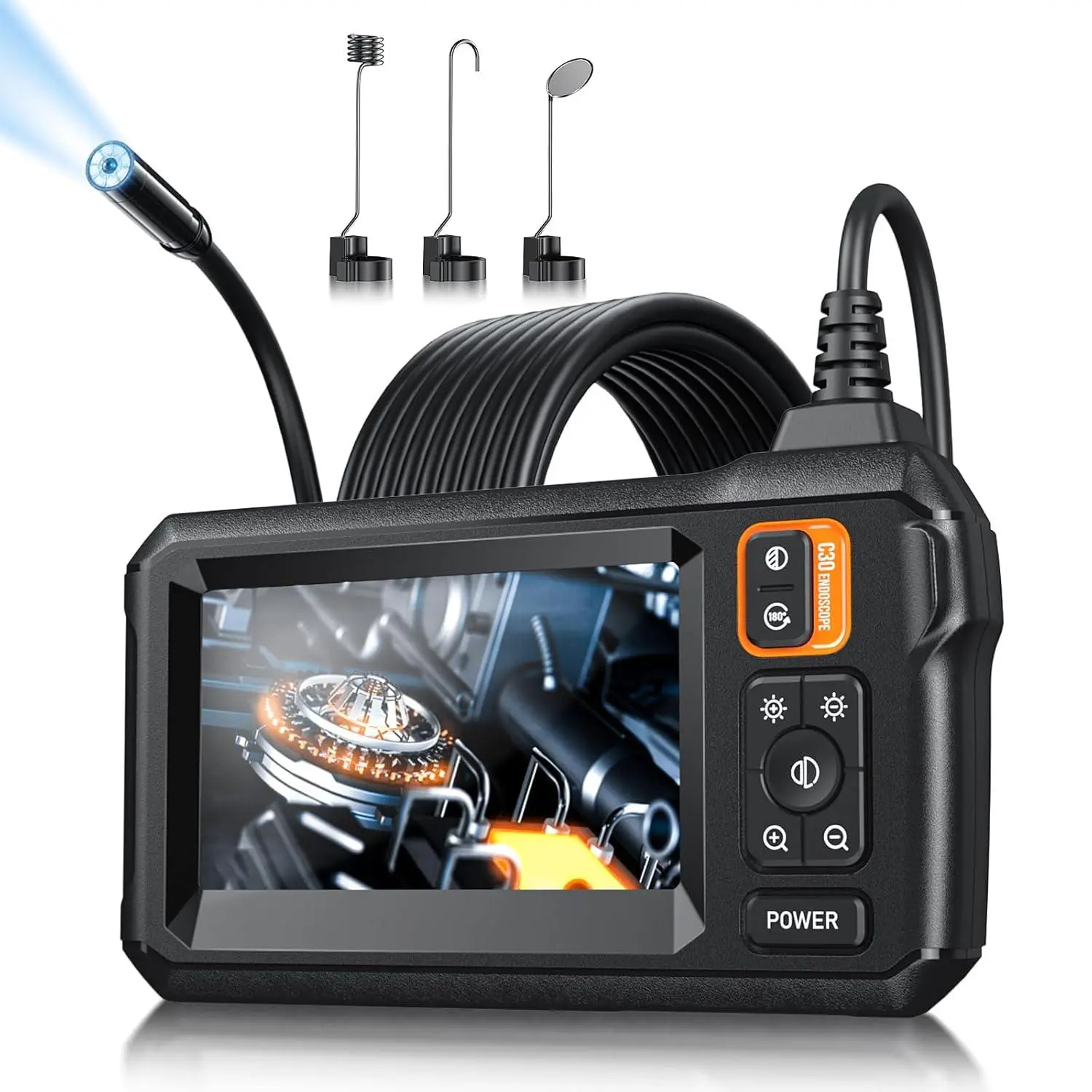 Endoscope Camera with Light, 4.3 Inch IPS Screen, 8 LED Lights, 1920p HD, 16.4ft Semi-Rigid Cable, Automotive Scan Tool, Automotive Repair Tools, Men's Tools & Gadgets