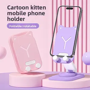 360° Rotating Desktop Phone Stand, Foldable Office Desk Holder for Video Recording, Adjustable Travel Phone Mount, Portable Phone Holder for All Smartphones & iPad