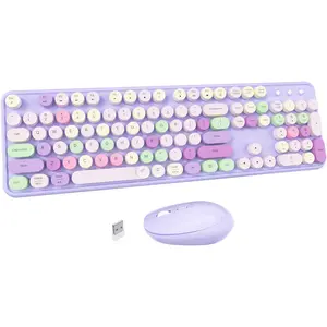 Colorful Computer  Keyboard  Combos, Typewriter Flexible  Office Full-Sized Keyboard, 2.4GHz Dropout-Free Connection and Optical  (Purple-Colorful)