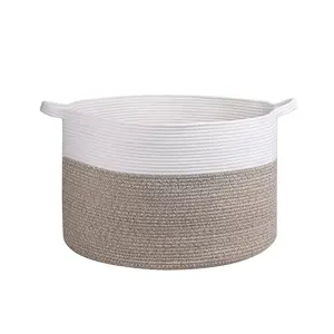 Large Blanket Basket for Living Room 19.68" x 19.68" x12.99"-Storage Basket with Handle for Organizing Toy Pillows Woven Cotton Rope Laundry Basket Stuffed Animal Toy Storage for Play Room