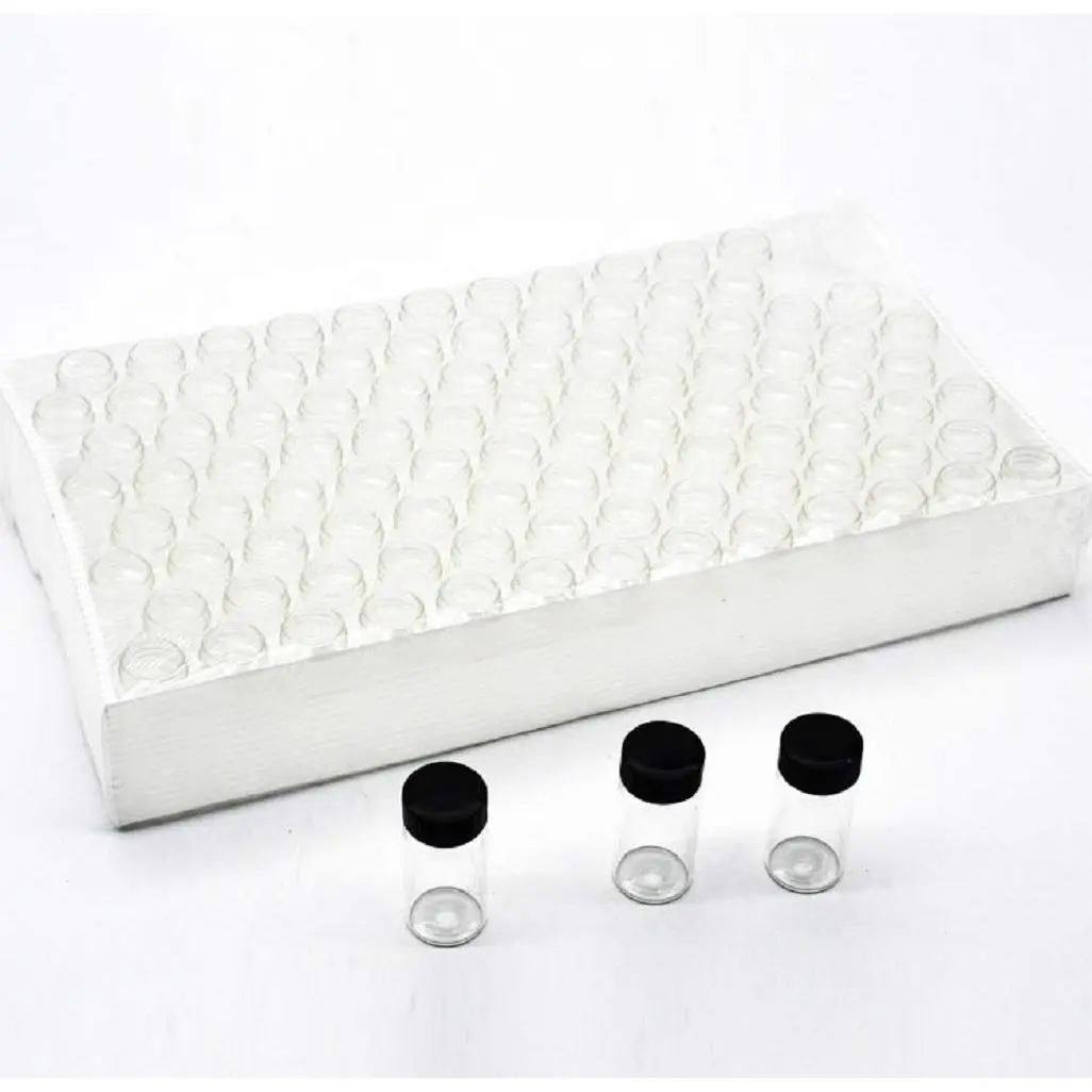 Pack of 100 Glass Vials with Black Phenolic Screw Caps (10ml, Clear)