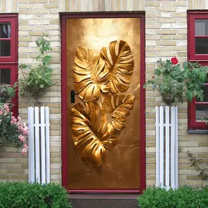 2pcs Modern Luxury Gold Monstera Leaf Wall Stickers Self Adhesive Waterproof Removable Decorative Art Decals for Living Room Bedroom Home DecorIns Style Background Wall Decoration