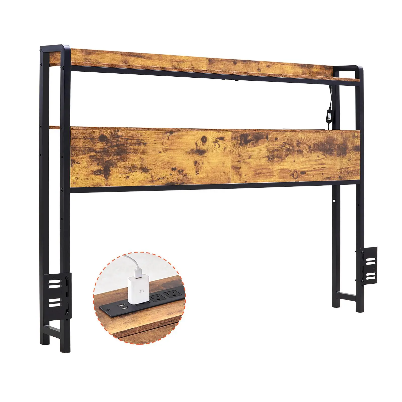 【SummerFinds】VEVOR Full Size Adjustable Leg Headboard - Brown Headboard with 2 Storage Shelves, Charging Station, LED Light, Easy Setup, Freestanding for Different Bed Frames, Adjustable Leg Headboards, Brown Headboards