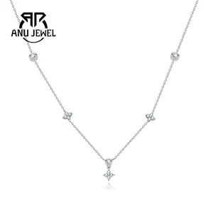 AnuJewel Four-leaf clover Moissanite Necklace D Color 925 Sterling Silver Gift for Anniversary Brithday Mother's Day Women with Certificate Chain length45+5CM