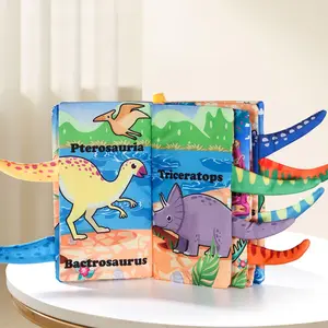Newborn Baby Dinosaur Cloth Book, Washable Tear-Proof Six Pages, Fun Sound Paper, Sensory Development Toy, Preschool Toddler Montessori Busy Book, Christmas Gift
