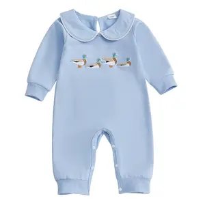 Newborn Baby Boy Girl Long Sleeve Jumpsuit Mallard Duck Peter Pan Collar Bows Romper Overalls Pants Infant Hunting Clothes