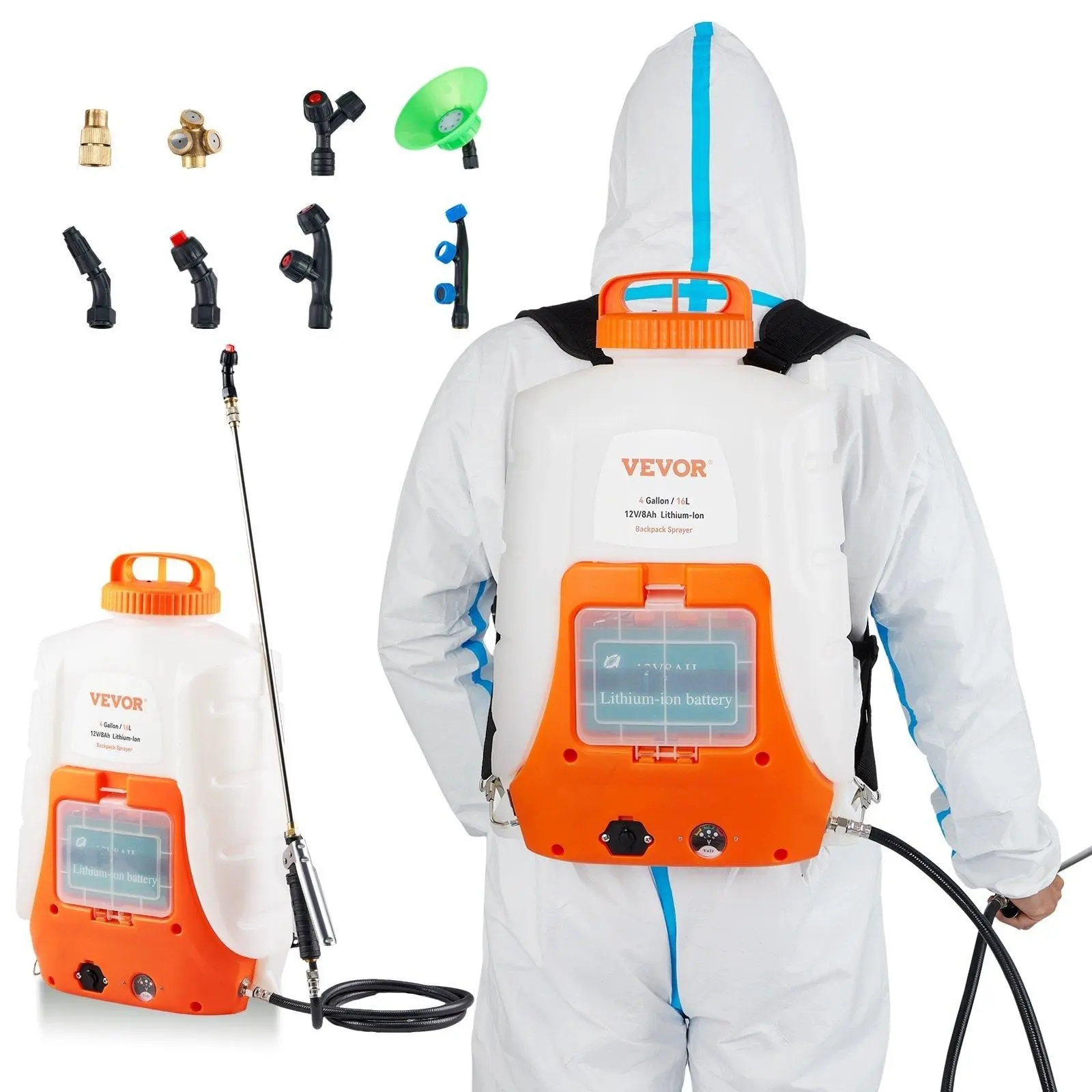 【SummerFinds】VEVOR Battery Powered Portable Backpack Sprayer, 0-90 PSI Adjustable Pressure, 4 Gallon Tank, Back Pack Sprayer with 8 Nozzles and 2 Wands, 12V 8Ah Battery, Wide Mouth Lid for Weeding, Spraying, Cleaning