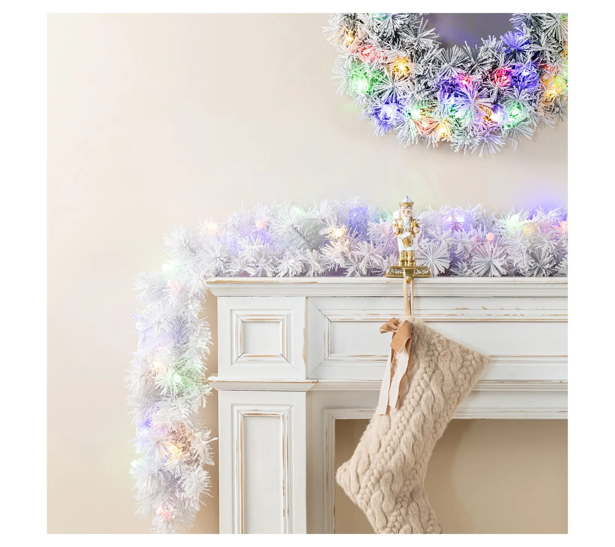 Glitzhome 6ft Pre-Lit Snow Flocked Pine Christmas Garlands S/2