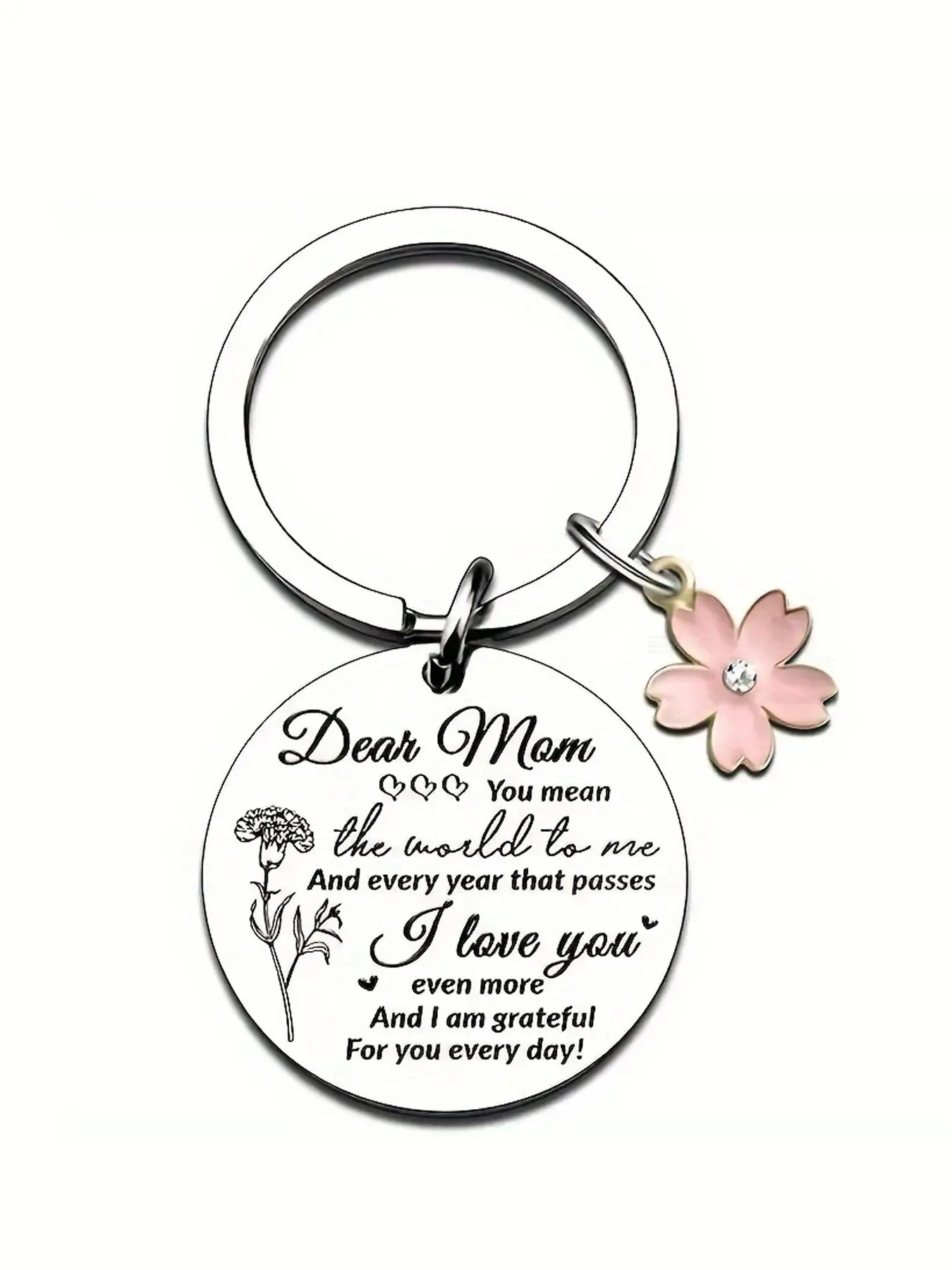 Cherished Mom Keychain with Heartfelt Message - Stainless Steel, Pink Flower Charm, Ideal for Mother's Day, Christmas, Valentine's, Birthdays & Anniversaries - A Loving Gift for Her, Mothers Day Gifts for Mom