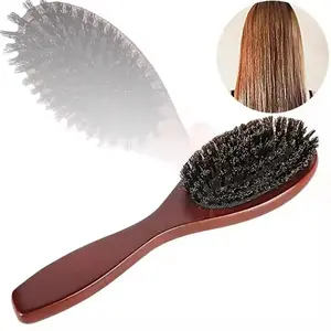 Natural Wild Boar Bristle Comb, Anti-Static Oval Hair Styling Brush, High-Quality Wooden Mustache Brush, Premium Women's Comb, Smooth Styling
