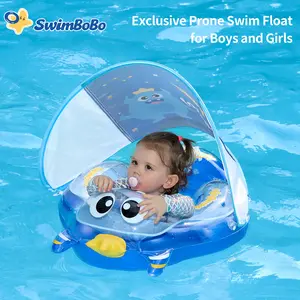 Inflatable Swim Ring, Swimming Float with Detachable Sun Shade, Cartoon Pattern Pool Floater, Gifts for Kids, Inflatable Pool Floaters